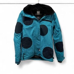 Ride Snowboards Women's Size S Teal Black Polka Dot Ski Jacket Hooded Insulated